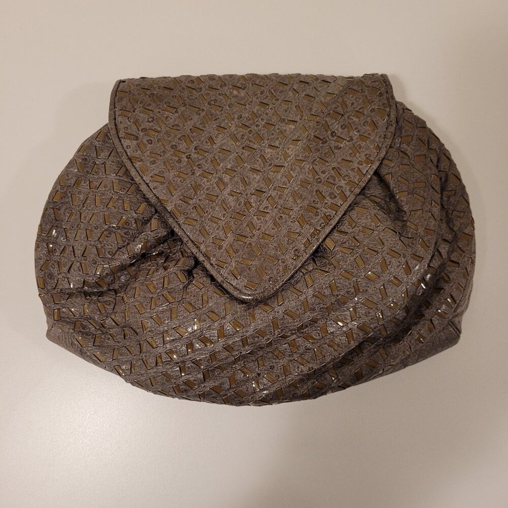 Sharif Vintage 80s Abstract Ostrich Print Crossbody Purse Clutch - Gray